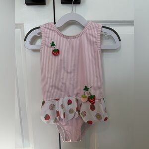 Bella Bliss Girls Strawberry Pink Seersucker Swimsuit Size 3